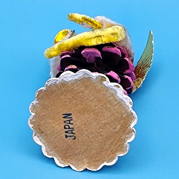 Vintage Putz Angel Ornament Pinecone Chenille Gold Foil Horn Mica Snow Japan Chr - Picture 10 of 10